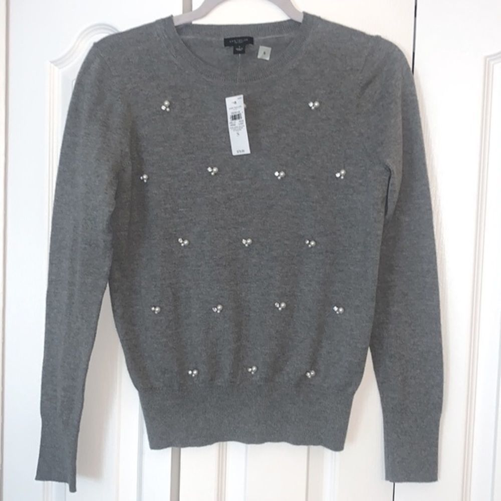 Ann Taylor Gray Jeweled Sweater